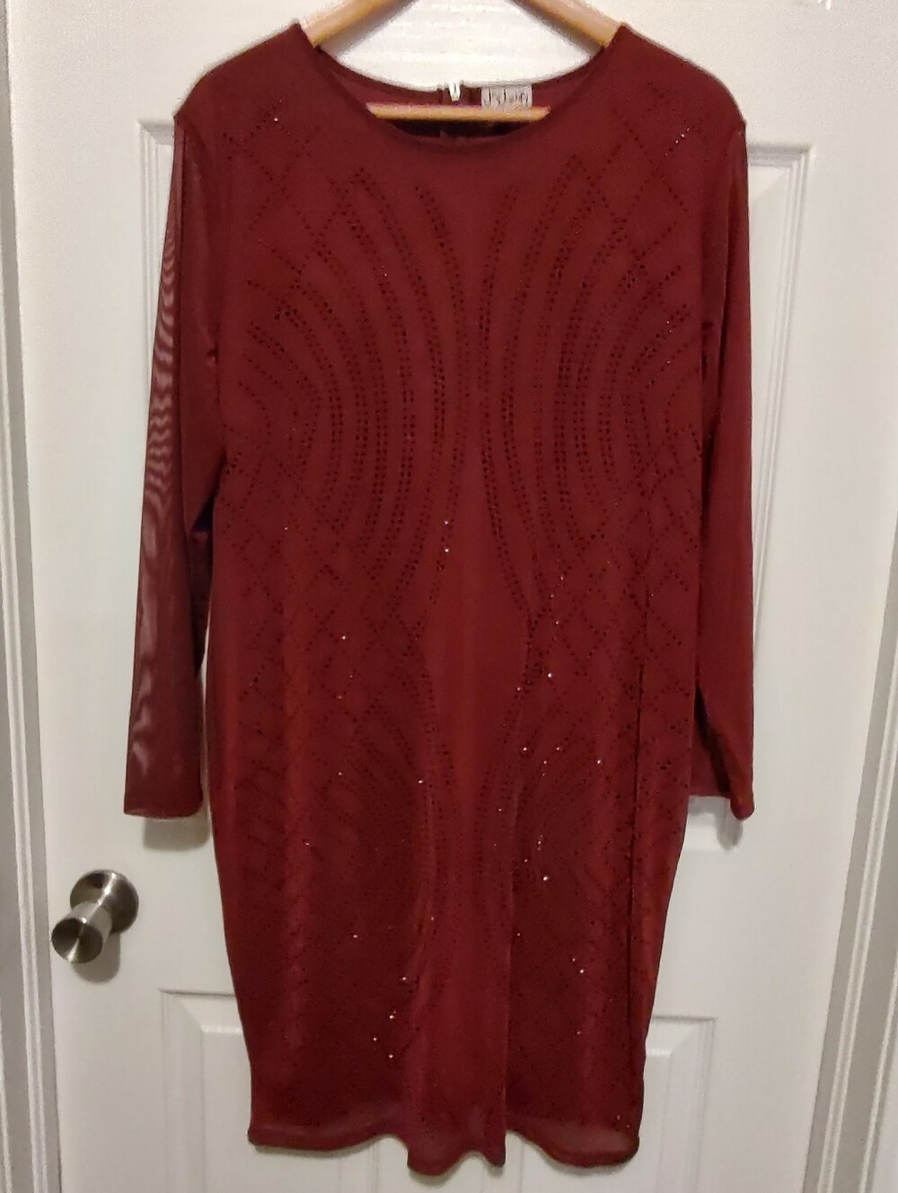 J for Justify Burgundy Long Sleeve Embellished Dress